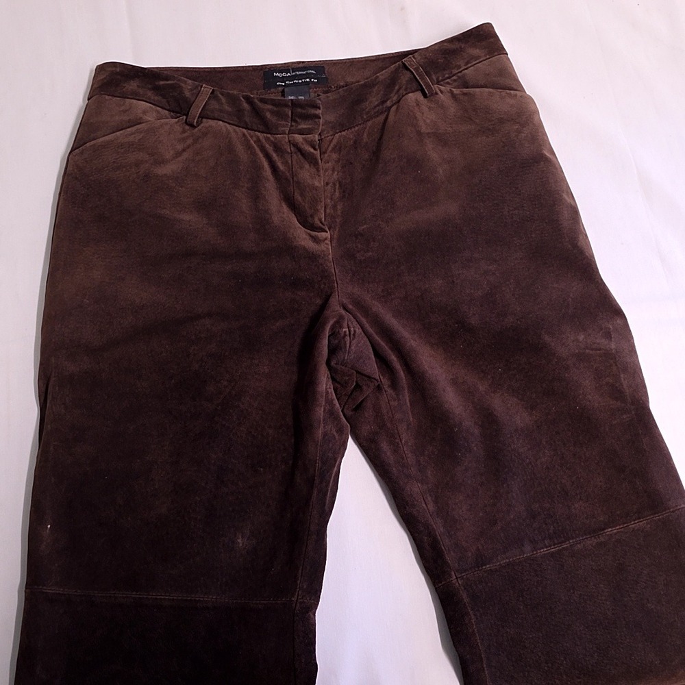 Vtg Moda International Leather Pants Women 12L Brown Suede Christie Fit Flare